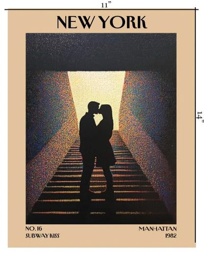 Retro Vintage New York Wall Art Print - 11x14 Unframed Poster - New York City Souvenirs, Cute Trendy Colorful Wall Decor (Kiss on the Subway, 11x14")