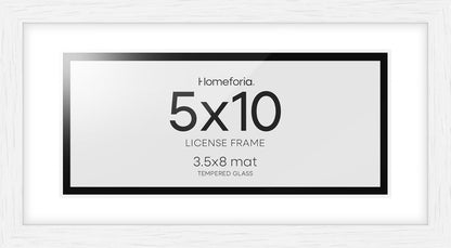 Homeforia 5x10 Business License Frame White, High End Oak 5 x 10 White Wood Document Certificate Frame with Mat 4x9, 10x5 Wooden Picture Frames for Wall or Tabletop, Tempered Glass, Wall Kit, Set of 1