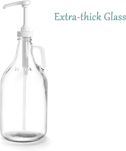 Glass Laundry Detergent Dispenser with Pump, 64OZ Liquid Laundry Soap Dispenser, Fabric Softener Dispenser Bottle for Laundry Room Organization and Storage, 2 Pack