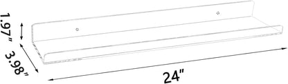 Weiai Clear Acrylic Floating Shelves 24 inches, Wall Bookshelf for Kids, Transparent Book Shelf Ledge for Wall, Set of 3