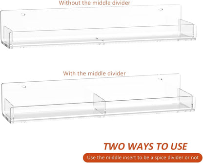 Acrylic Spice Rack Wall Mount, Hanging Spice Shelf Racks for Seasonings, Kitchen Spice Jars Wall Organizer Storage Holder, 2 Pack