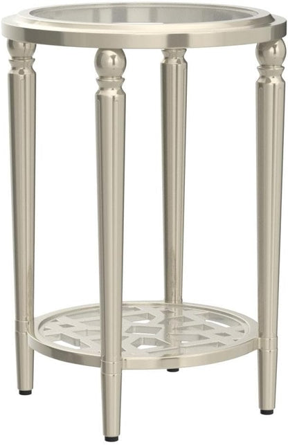 COSIEST Set of 2 Modern Round End Table, 2-Tier Glass Side Table with Glass Tabletop, Wood Accent Table with Storage Shelf for Living Room, Bedroom