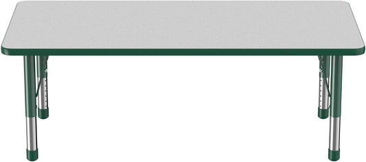 FDP Rectangle Activity School and Classroom Kids Table (30 x 60 inch), Toddler Legs, Adjustable Height 15-24 inches - Gray Top and Green Edge