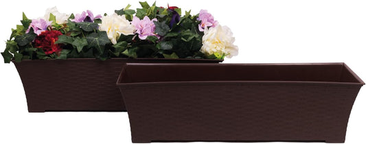 Elly Décor Set of 2 24x8 Rectangular Modern, Resistant and Self Watering Planter with Rattan-Like Finish, 24", Chocolate Brown