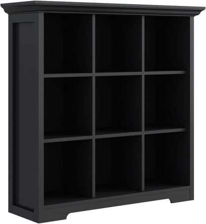 Cube Storage Bookcase with Base - Wooden 3 Tiers Floor Standing Open Shelf Cabinet for Home and Office, 9-Cube Lattice Bookshelf, Black