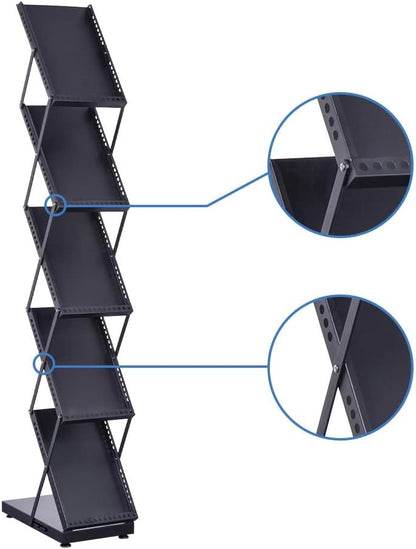 brochure display stand&Foldable Magazine Rack with 5 Pockets for Exhibition and Trade Show (67'X9.5'X14.5')