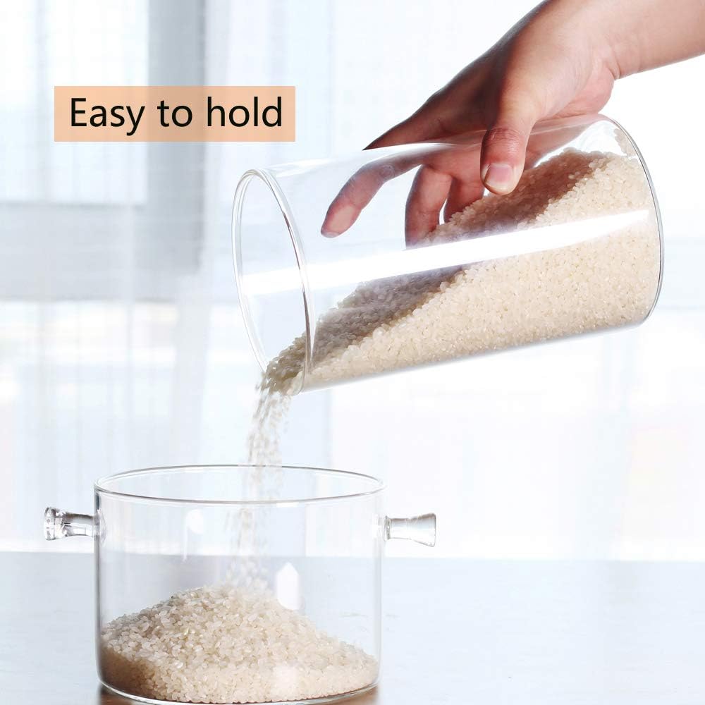 Glass Rice Storage Containers, 60 FL OZ (1800ml) Kitchen Food Jars with Airtight Lid, Stackable Clear Pantry Canister for Coffee Bean, Pet Treat, Flour, Loose Tea and More
