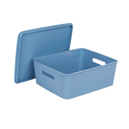 Glad Storage Baskets with Lids - Set of 4 Stackable Plastic Boxes with Handles - Decorative Shelf