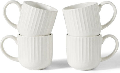 famiware Coffee Mugs Set of 4, Starlight 11 oz Mug Cup Set with Handle for Coffee, Tea, Cocoa, Milk - Ceramic Stoneware Mug Set, Matte White