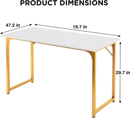 PayLessHere | 47 Inch Computer Desk | White Gold | Office Desk with Metal Frame, Adjustable Feet | Water-Resistant, Scratchproof Surface | Sturdy Writing Table for Home Office or Study | Pack of 1