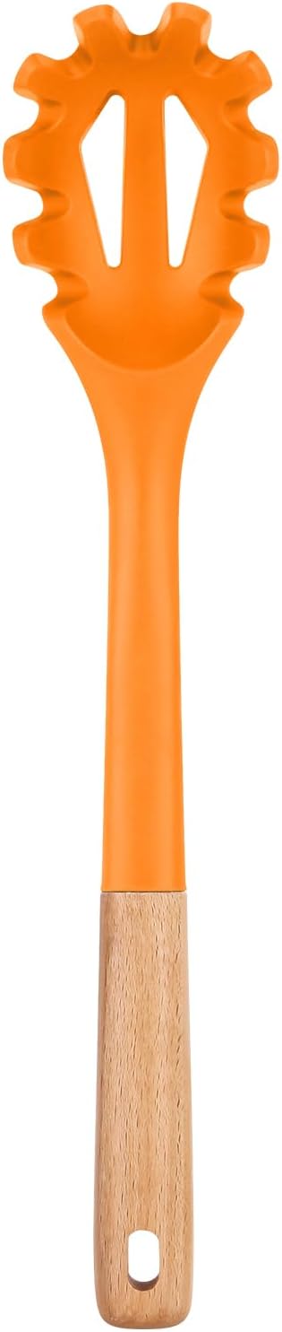 Silicone Pasta Fork, Kitchen Heat Resistant Noodle Spoon Server, BPA Free Spaghetti Strainer,12.8