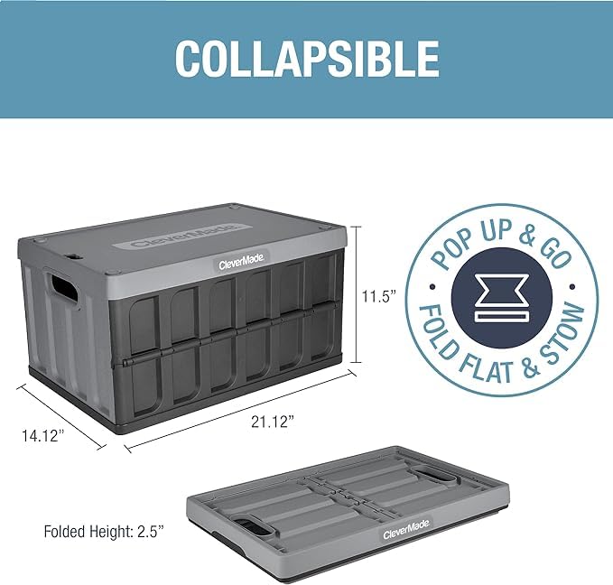 CleverMade Collapsible Storage Bins with Lids, 46L, 3 Pack, Stone