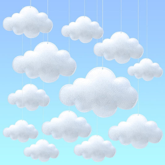 12 Pcs 3D Cloud Decorations Hanging Clouds for Room Ceiling Decor Clounds Decorations Felt Fake Cloud Ornaments Cloud Props for Art Stage Wedding Nursery Children Room Themed Party Baby Shower