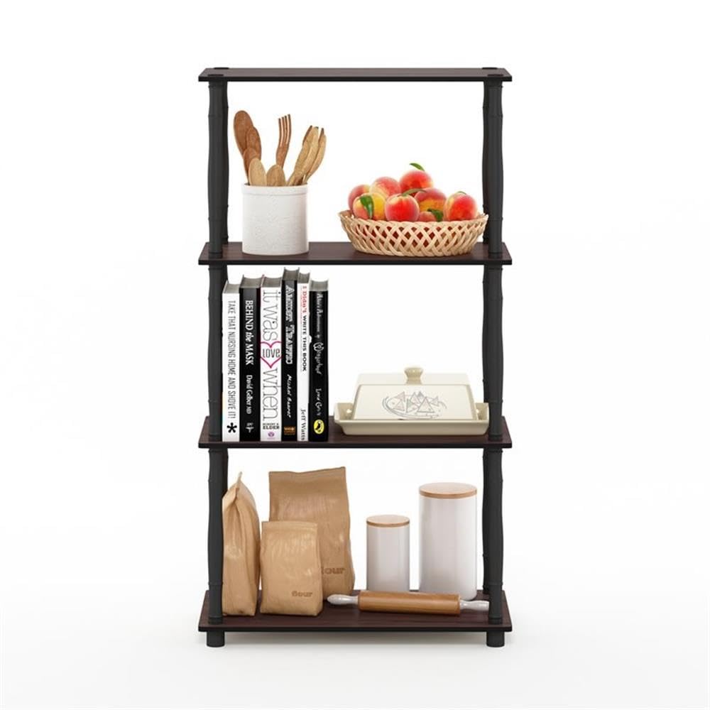 Furinno Turn-N-Tube 4-Tier Multipurpose Shelf Display Rack, Classic Tubes, Dark Cherry/Black