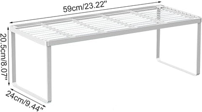 Kitchen Cabinet Storage Shelf Stackable Wire Spice Rack Organizer Heavy Duty Space Saver for Bathroom Bedroom Closet Laundry Room Office Countertop - White, Pack 1