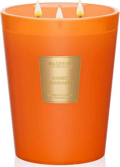 M&SENSE Sunset Mandarin Scented 35oz 150H Burn Time, 3-Wick Natural Aromatherapy Candle Highly Scented Long Lasting, Home Fragrance Housewarming Gifts New Home Gift Ideas