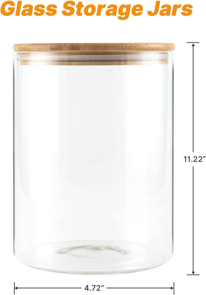 YUNCANG Glass Storage Jars,2 PACK -108oz/3200ml Clear Glass Food Storage Containers with Airtight Bamboo Lid Stackable Kitchen Canisters for Candy,Cookie,Rice,Sugar,Flour,Pasta,Nuts and Spice Jars