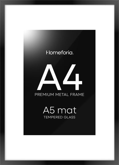 Homeforia A4 Picture Frame Black, High End Metal 8.3 x 11.7 Frames for Wall, A4 Photo Frame with Mat for A5 inch Print, 8.25 by 11.75 Black Poster Frames, 8.3x11.7 Frame with Glass, Wall Kit, Set of 1