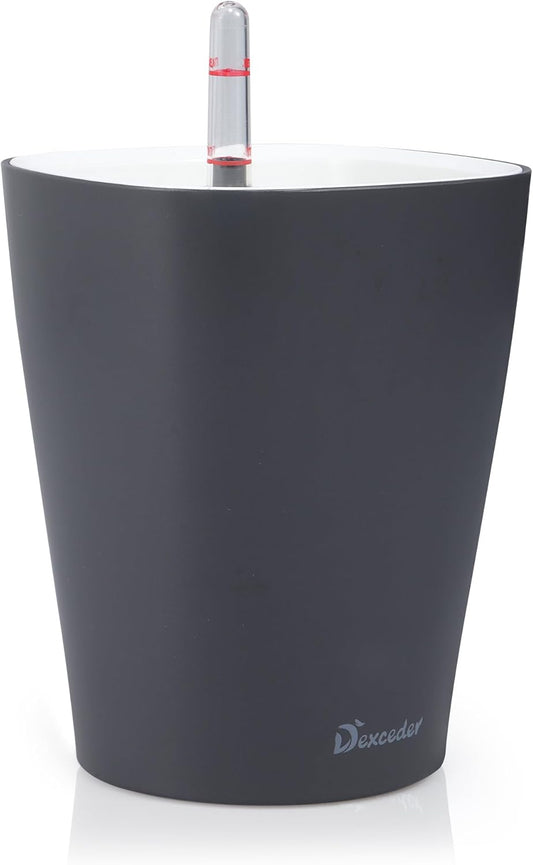Dexceder 6x7 Self Watering Planter Indoor Outdoor, Matte Table Flower Plant Pot with Water Level Indicator (Slate Gray)