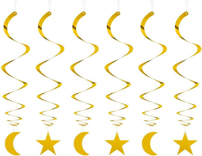 Party Star Moon Swirl Decorations, Gold Ceiling Hanging Swirl Decorations with Star Moon, Whirls Decorations for Birthday | Wedding | Anniversary Party Supplies, Pack of 30