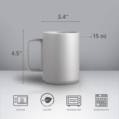 E-liu Porcelain Tea Mugs Coffee Mug Set, Large 15 Ounces Cups for Coffee, Tea, Cocoa, and Mulled Drinks, Set of 6, Grey
