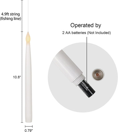 GenSwin 10.8" Floating Candles with Magic Wand Remote Timer, Flameless Taper Candles Flickering Battery Operated, LED Electric Hanging Window Candle Christmas Halloween Decorations(12 Pack, White)