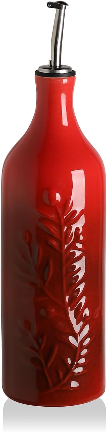 Sweejar Large Olive Oil Dispenser Bottle with Spout, 24 Oz Ceramic Dispenser for Kitchen, Relief
