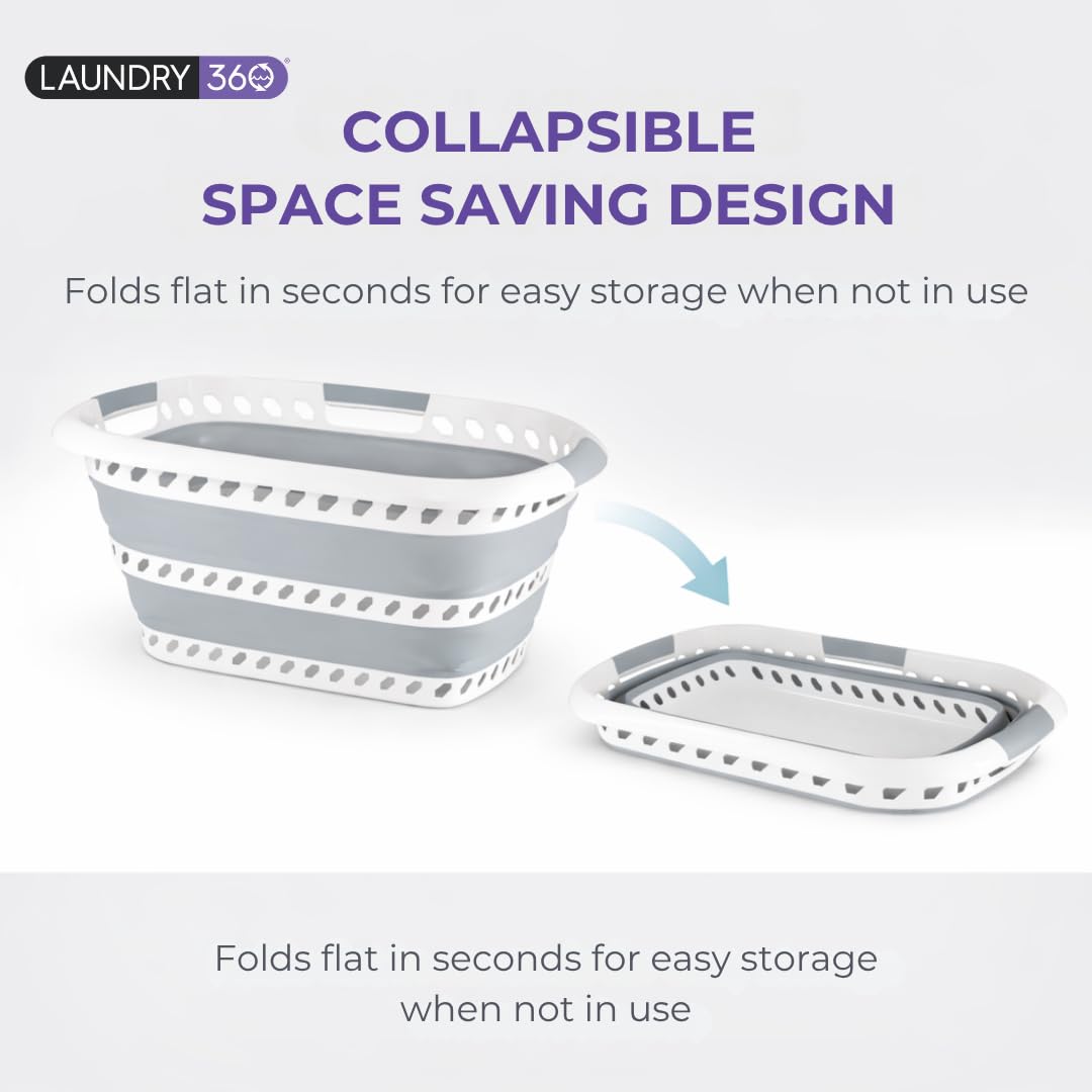 Laundry 360 Collapsible Laundry Basket 40L | Portable | Space Saver Storage | Hold 2 Loads | Store
