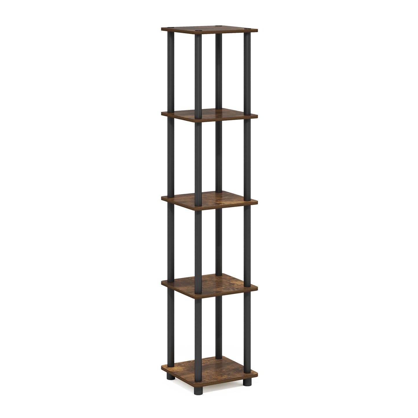 Furinno Turn-N-Tube Storage Shelves, 5-Tier Square Book Shelf, Corner Shelf, Toolless Open Shelves