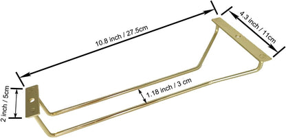 10.8 Inch Gold Wine Glass Rack, Under Cabinet Wine Glass Holder, Wine Glass Hangers Under Shelf, Stemware Rack, Hanging Stemware Holder for Cabinet Kitchen Bar, Set of 2