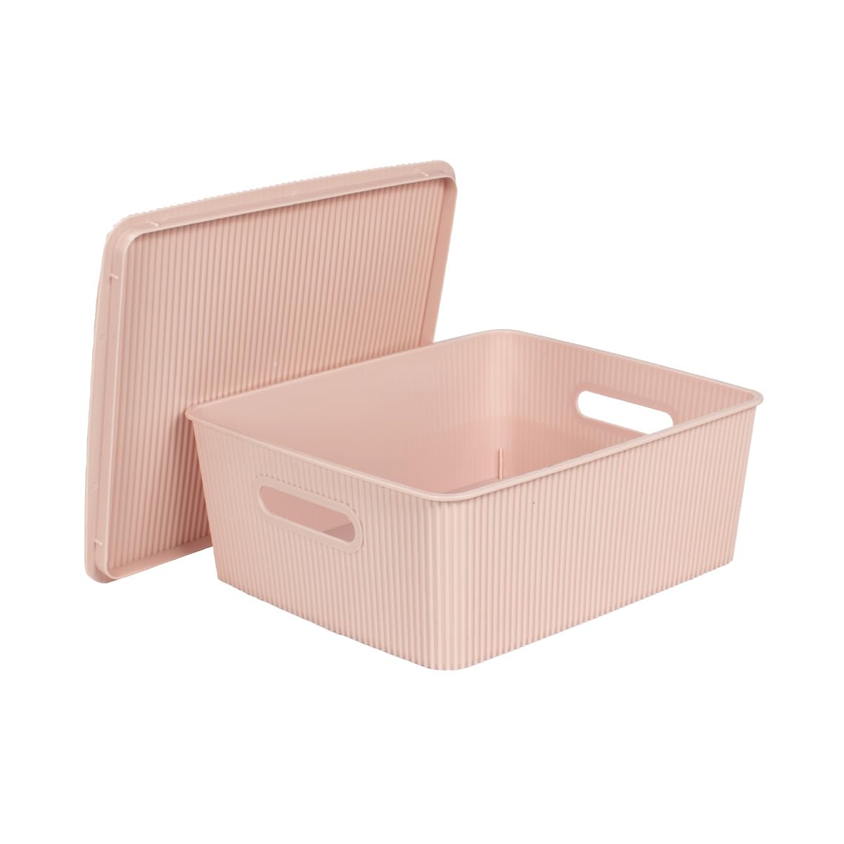 Glad Storage Baskets with Lids - Set of 4 Stackable Plastic Boxes with Handles - Decorative Shelf