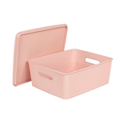 Glad Storage Baskets with Lids - Set of 4 Stackable Plastic Boxes with Handles - Decorative Shelf