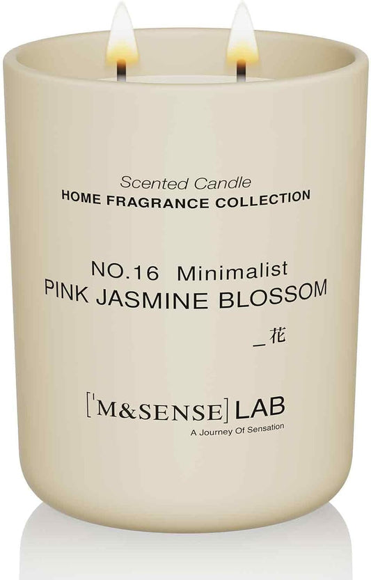 M&SENSE Natural Soy Candle| Pink Jasmine Blossom | 16.6 oz, 95H Burn | Minimalist Scented Candle