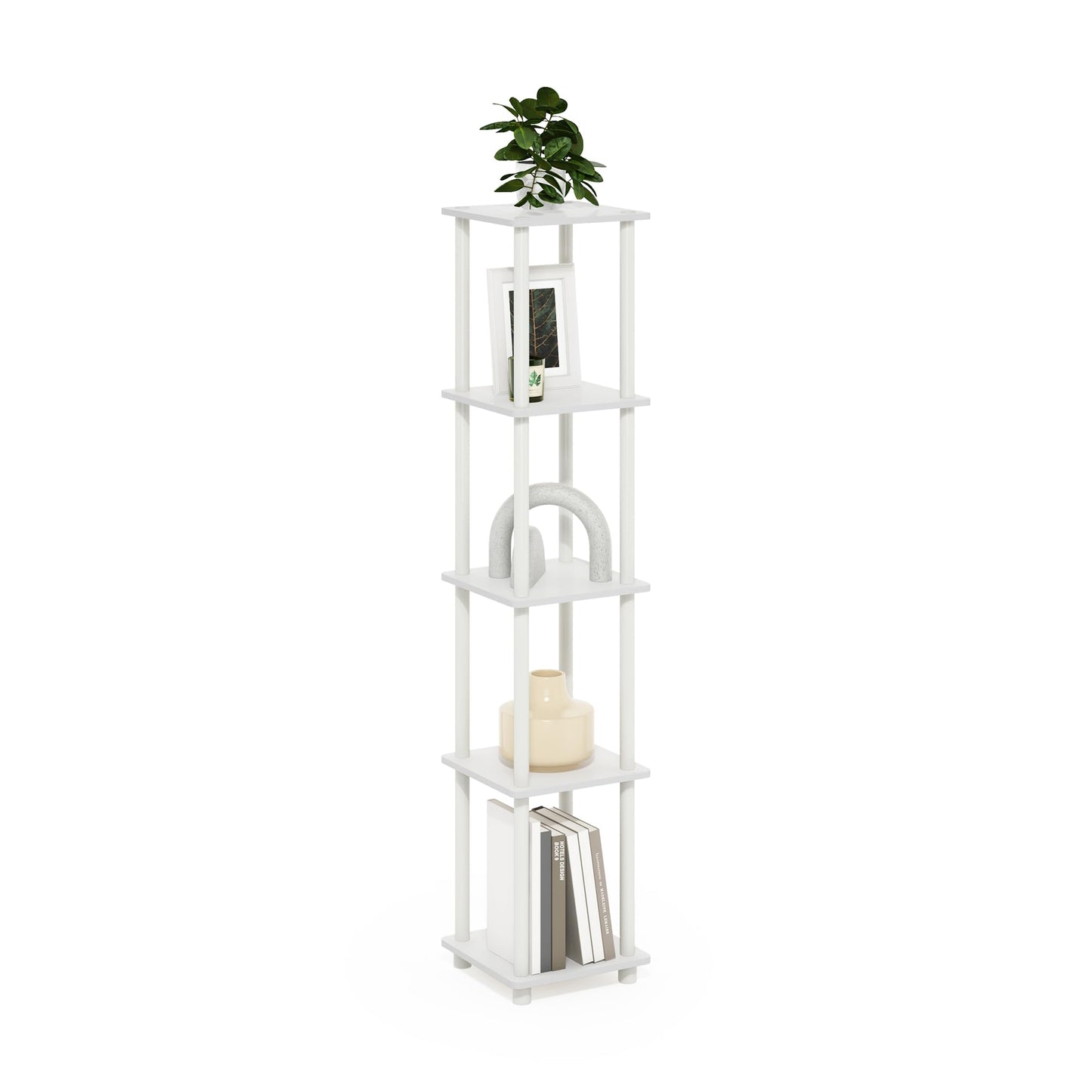 Furinno Turn-N-Tube Storage Shelves, 5-Tier Square Book Shelf, Corner Shelf, Toolless Open Shelves