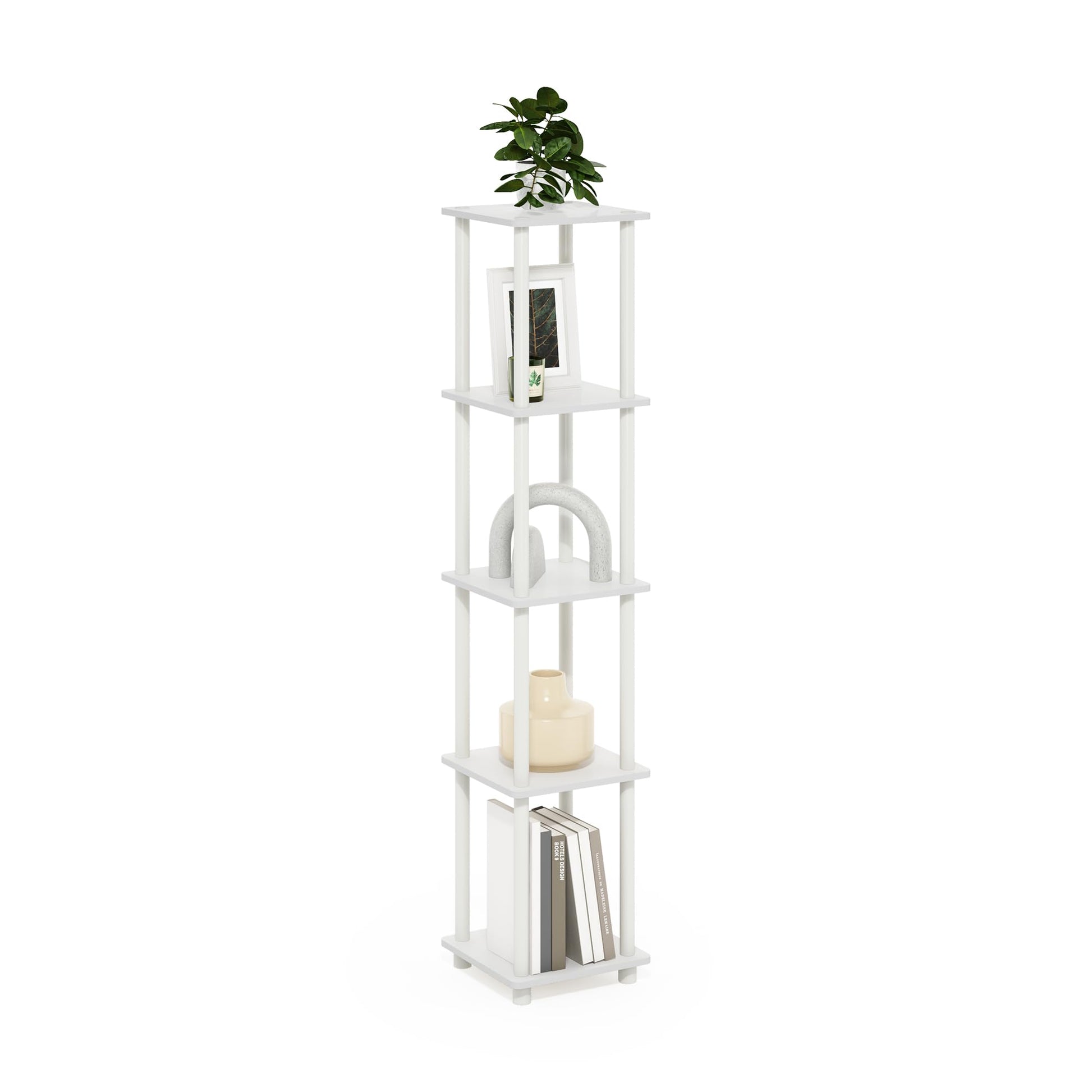 Furinno Turn-N-Tube Storage Shelves, 5-Tier Square Book Shelf, Corner Shelf, Toolless Open Shelves