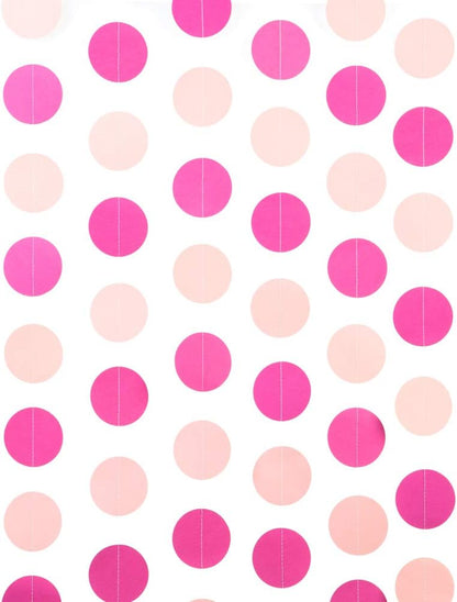 WEVEN Pink Paper Garland Circle Dots Party Garland Streamer Backdrop Hanging Decorations, 2.5" in Diameter, 20 Feet in Total