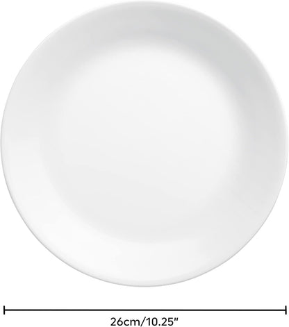 Corelle Vitrelle 4-Pieces 10.25" Glass Dinner Plates Chip & Crack Resistant Glass Dinnerware Set Plates, Winter Frost White