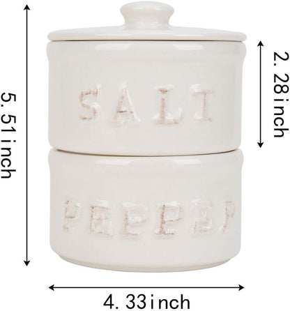 Vintage Ceramic Salt and Pepper Shaker Set Condiments Cellar Stacking Bowls With Lid