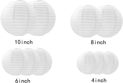 Paper Lanterns Decorations,Paper Hanging Decorations Ball Lanterns Lamps for Birthday Parties, Bridal Showers, Baby Showers, Wedding（10 Pcs,4 in/6 in/8 in/10 in,White）