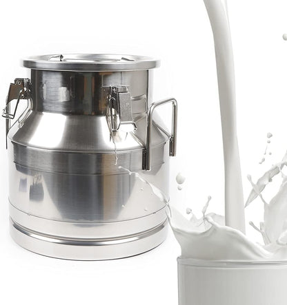 Stainless Steel Milk Can, 20 L/5.25 Gallon Heavy Duty Airtight Storage Canister Milk Bucket with Lid, Embedded Silicone Milk Jug Wine Pail Water Cereals Bucket with Three Latches and Two Handles