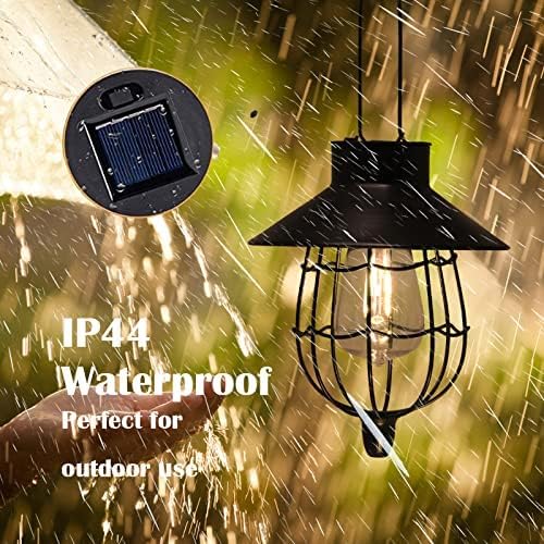 YAKii 2 Pack Solar Lantern Hanging Waterproof Outdoor Metal Solar Lamp with Warm White Light Decorate for Yard Garden Pathway Patio Porch Decor (Black)