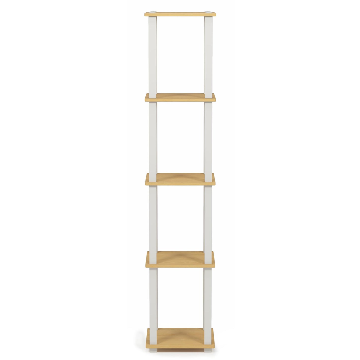 FURINNO Turn-S-Tube 5-Tier Corner Square Rack Display Shelf, Beech/White