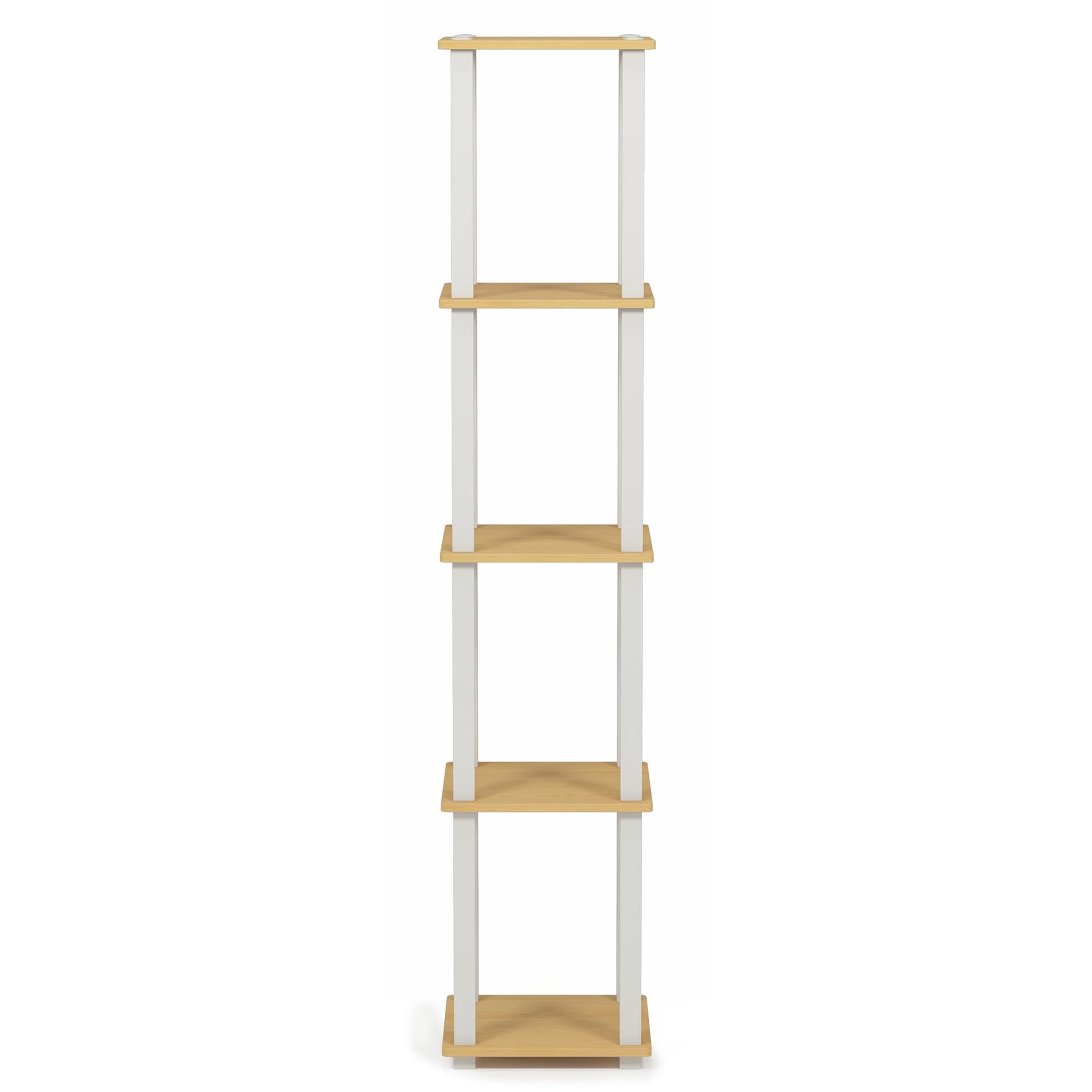 FURINNO Turn-S-Tube 5-Tier Corner Square Rack Display Shelf, Beech/White