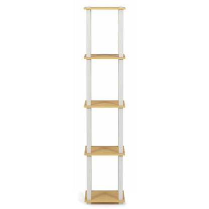 FURINNO Turn-S-Tube 5-Tier Corner Square Rack Display Shelf, Beech/White