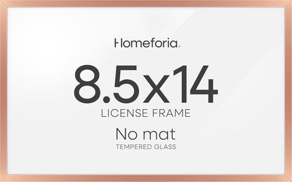 Homeforia 8.5x14 Marriage License Frame, High End Metal 8.5 x 14 Rose Gold Marriage Certificate Frames, 14x8.5 Picture Frame for Wall & Tabletop, 8.5x14 Photo Frame, Tempered Glass, Wall Kit, Set of 1