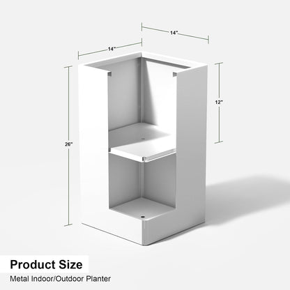 Galvanized Steel Metal Planter, 26 Inch White Square Outdoor Planters with Removable Insert Shelf and Drain Holes, Heavy Duty Flower Pot Modern Commercial Residential for Trees Patio Deck Yard Garden