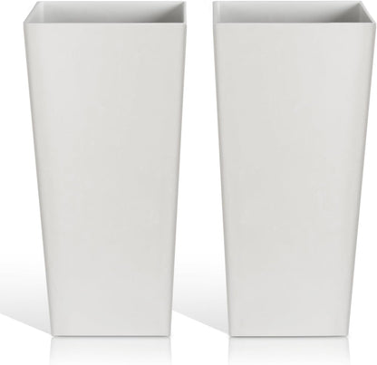 Tall Planters for Outdoor Plants, Large Resin Flower Pots for Garden, Front Porch, Patio, Indoor - Set of 2 (White, 27.5 inch - 2 Pack)