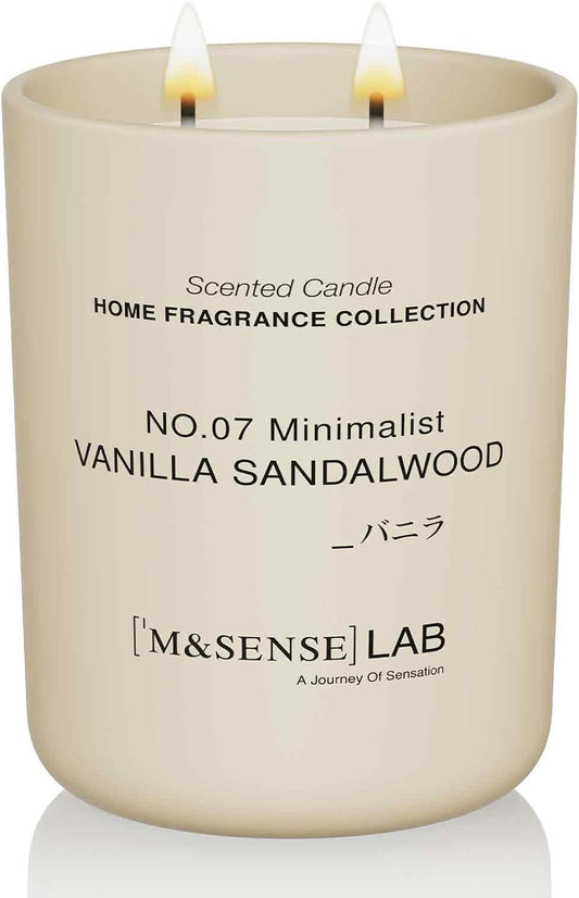 M&SENSE Natural Soy Candle| Vanilla Sandalwood | 16.6 oz, 95H Burn | Minimalist Scented Candle for