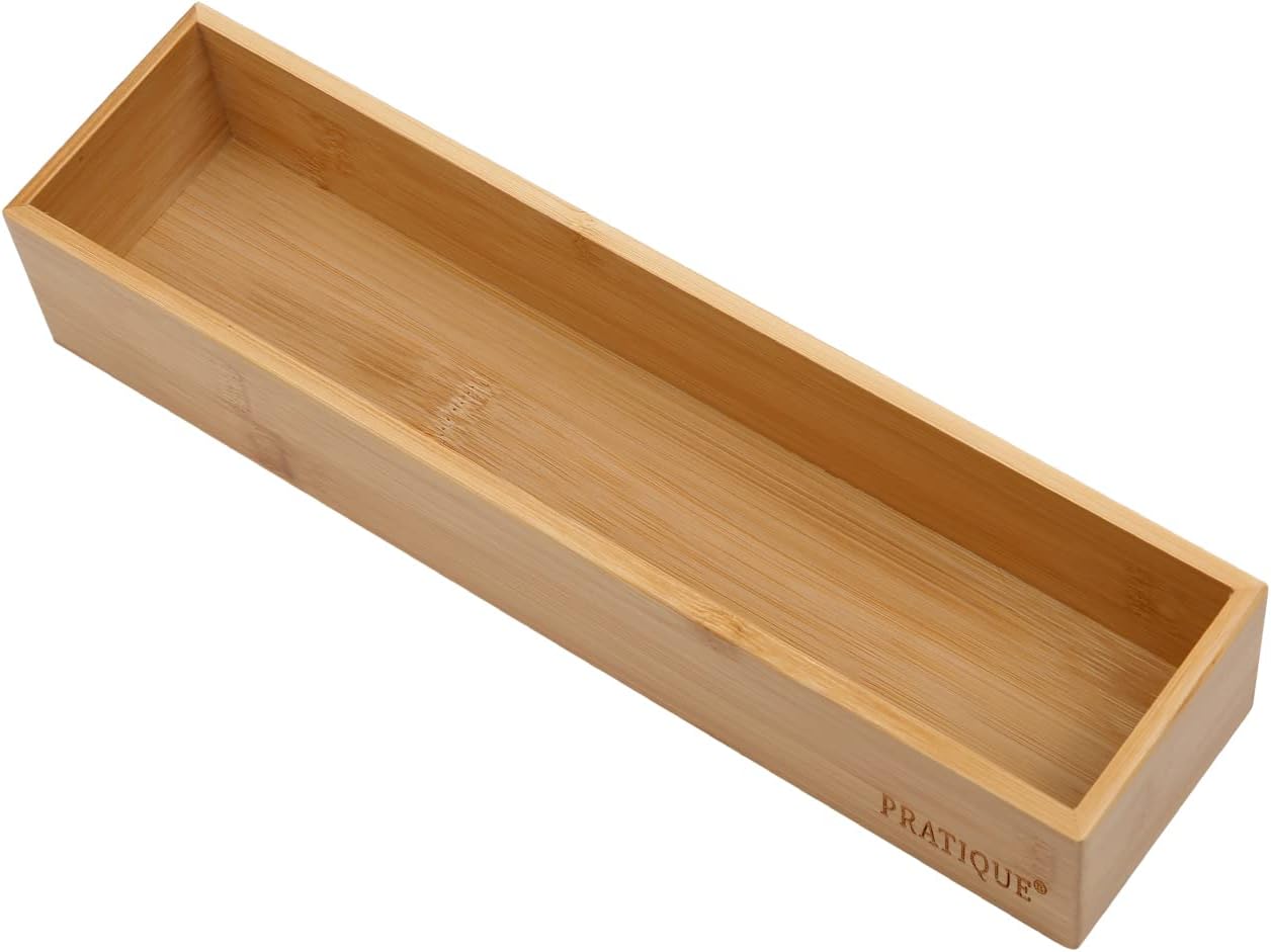 Bamboo Drawer Organizer - Kitchen Utensil Organizer Silverware Tray Cutlery Holder，Office Desk Supplies and Accessories (12x3x2.6 inch)