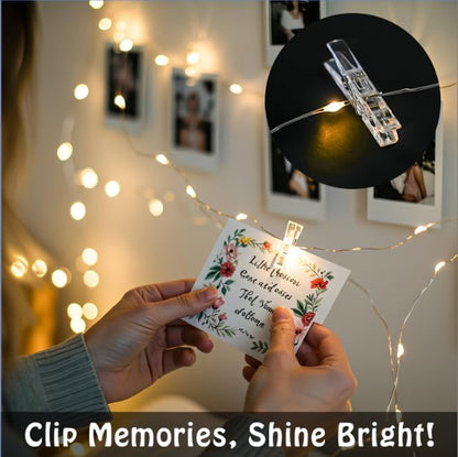 suddus 33ft 100 LED Fairy Lights with Clips for Pictures, Photo Lights with Remote USB Powered & Battery Operated with 45 Clear Clips, String Lights for Party, Bedroom, Decoration, Warm White